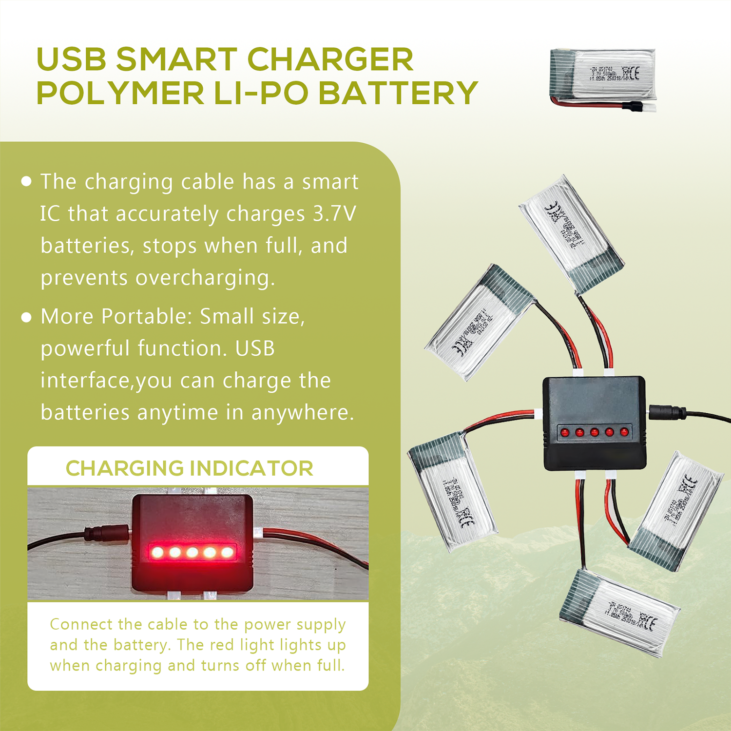 5Pcs 3.7V 500mAh LiPo Batterie - огляд і ціна Drone Power Bank